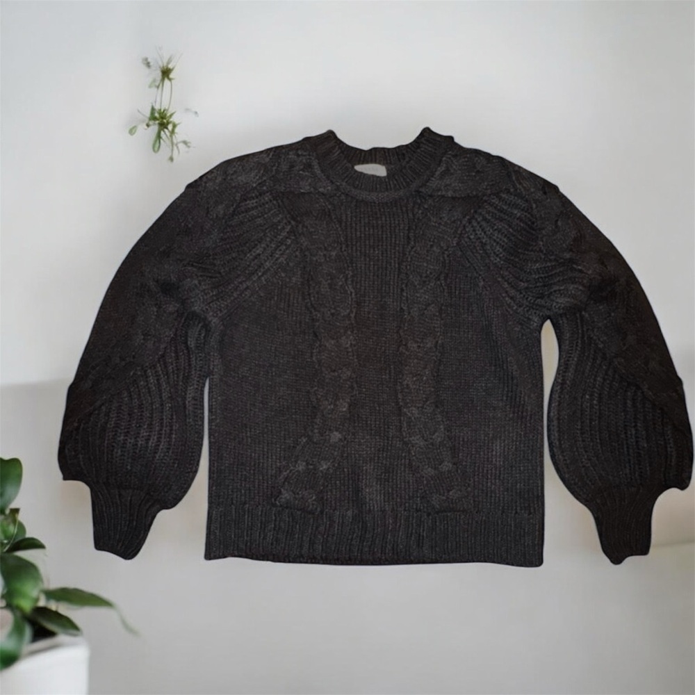 Zenana Outfitters Rich Deep Black Cable Knit Sweater size M